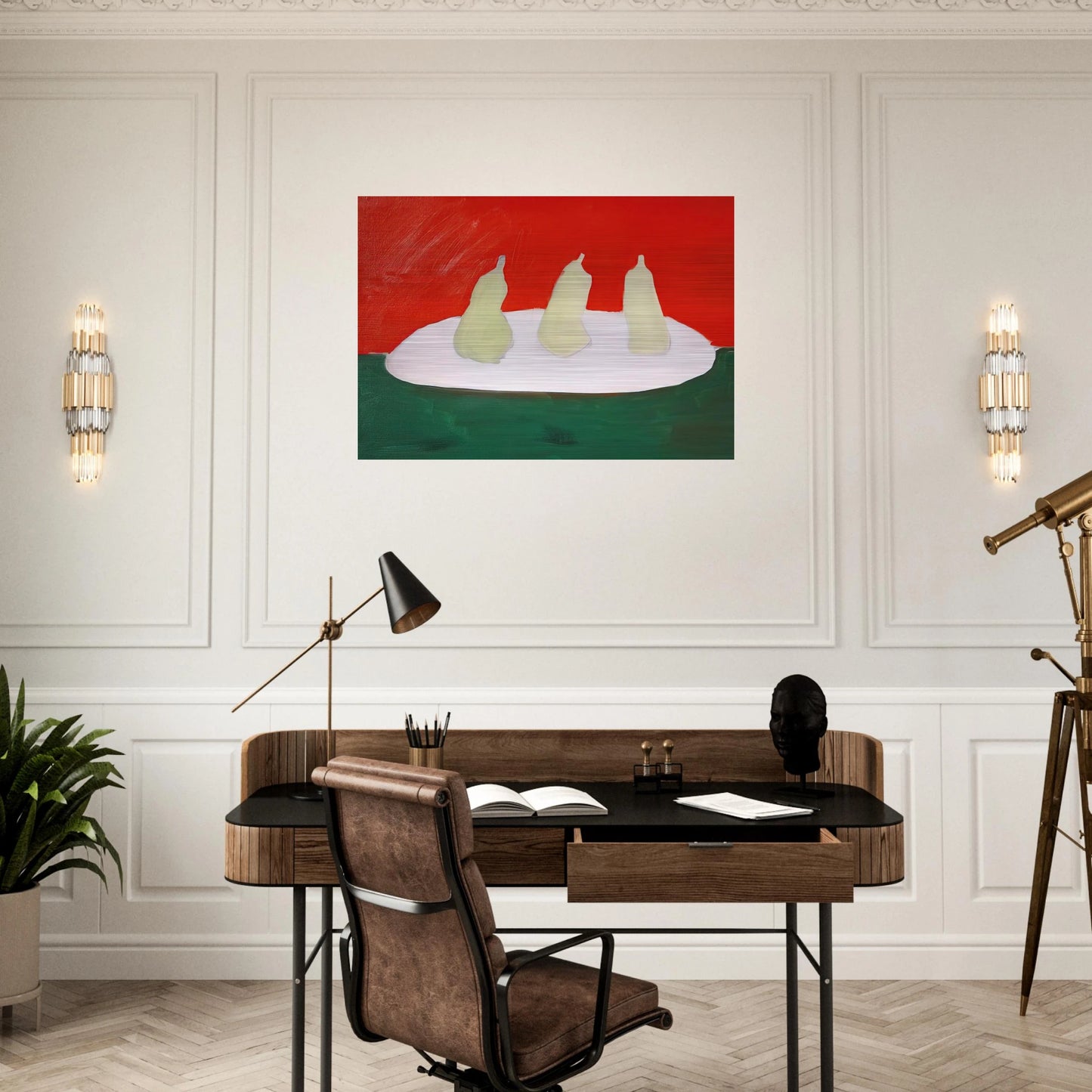 Nature morte, poires, fond vert et orange - Art Informel - Nicolas de Stael Brushed Aluminum Print - 70x100 cm / 28x40 inches | Nicolas de Stael Aluminum Print | Nicolas de Stael Prints