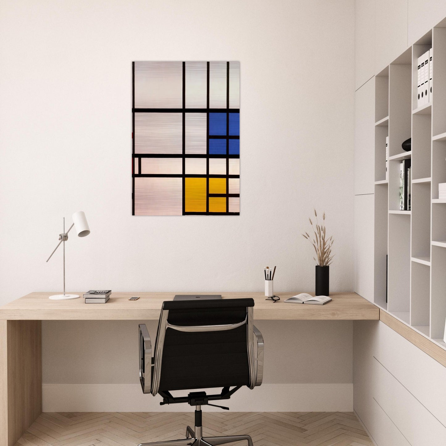 Composition N. 11 London with Blue, Red and Yellow - Piet Mondrian Brushed Aluminum Print - 70x100 cm / 28x40 inches | Piet Mondrian Aluminum Print | Piet Mondrian Prints