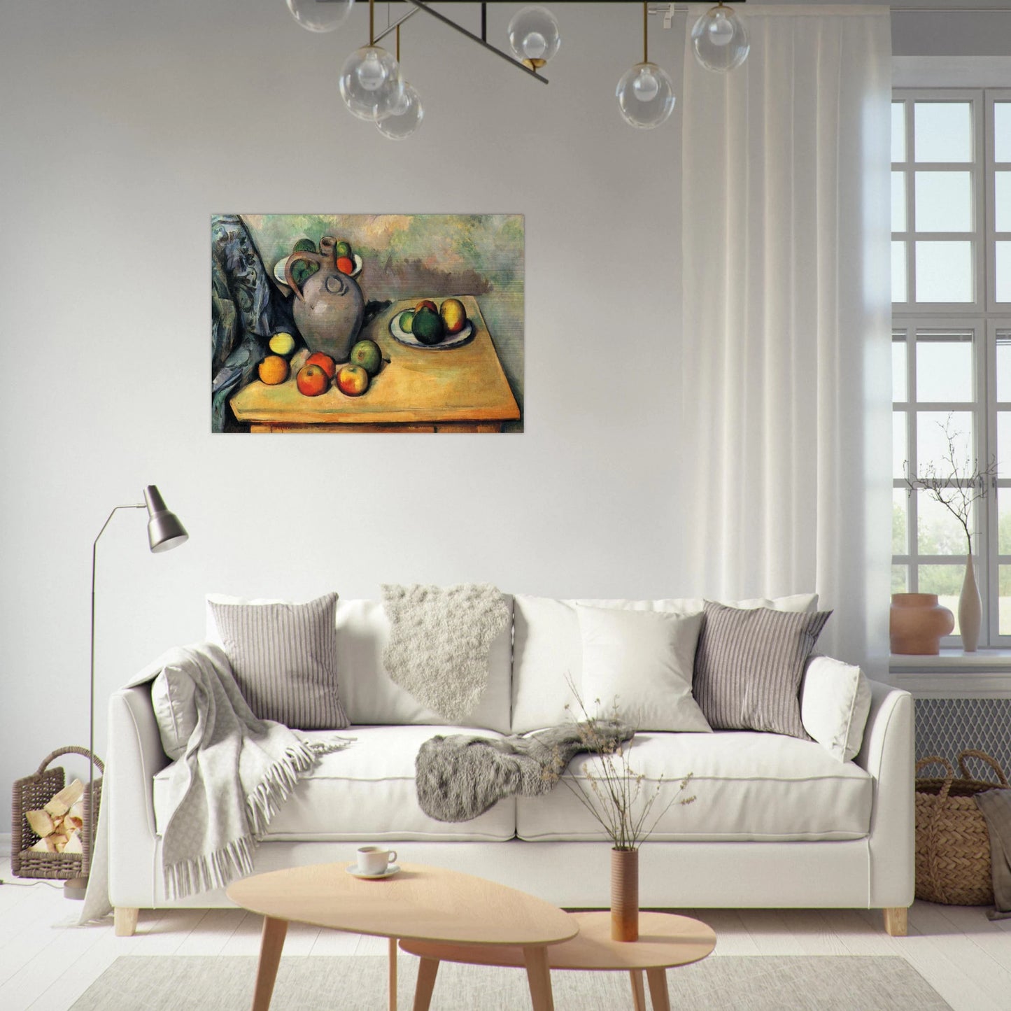Still life, jug and fruit on a table - Paul Cézanne Brushed Aluminum Print - 70x100 cm / 28x40 inches | Paul Cézanne Aluminum Print | Paul Cézanne Prints