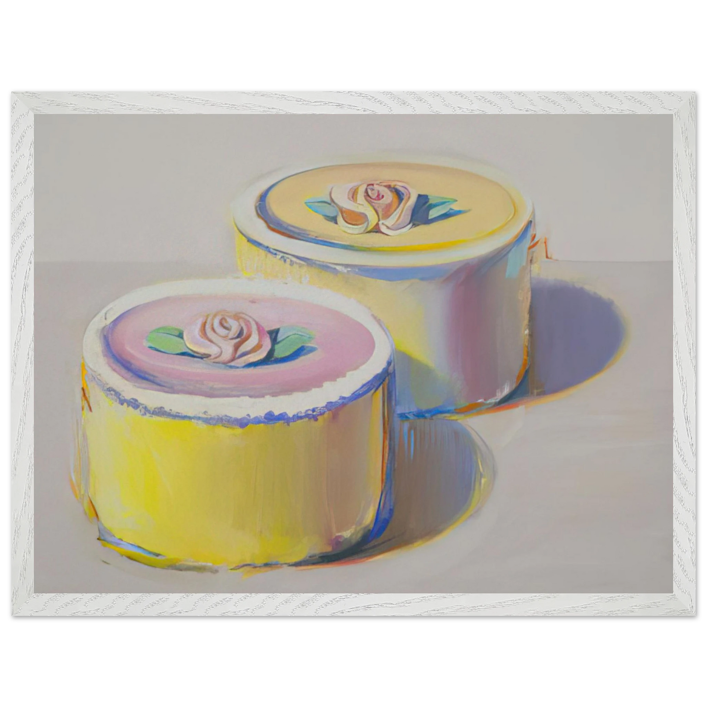 Wayne Thiebaud - Rosebud Cakes - 1995 Wall Art - 60x80 cm / 24x32 inches - Premium Wooden Framed Poster With Fine Art Paper - White frame