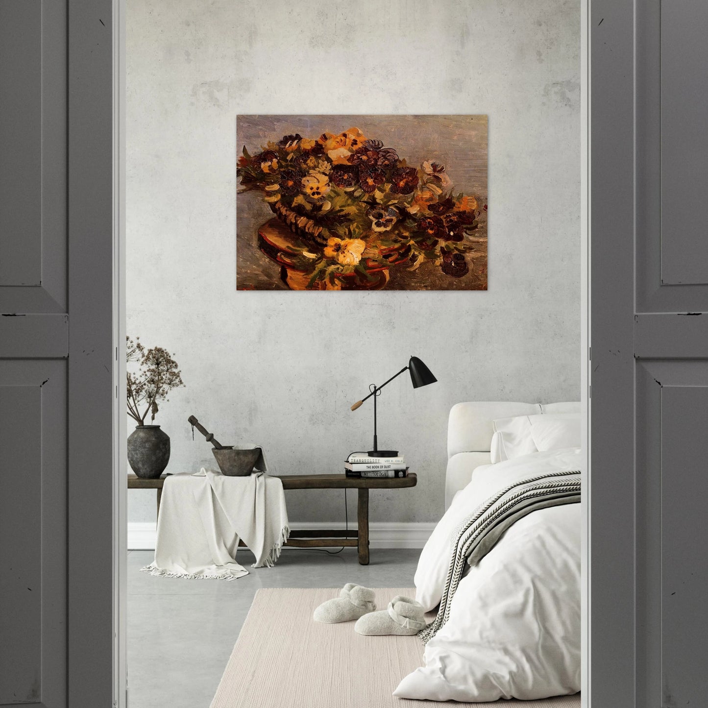 Tambourine with Pansies - Vincent van Gogh Brushed Aluminum Print - 70x100 cm / 28x40 inches | Vincent van Gogh Aluminum Print | Vincent van Gogh Prints
