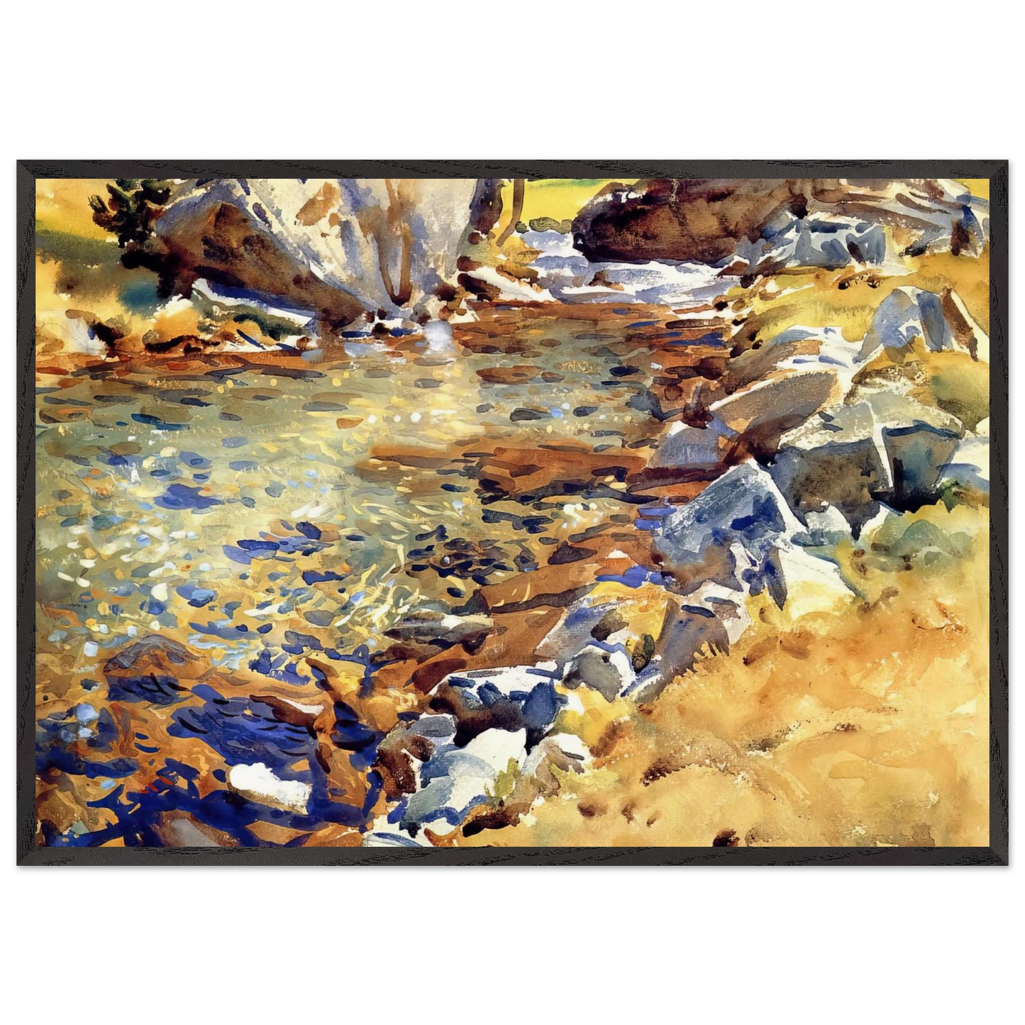 Brook among Rocks - John Singer Sargent 70x100 cm / 28x40 inches Framed Art Print – Black Wooden Frame