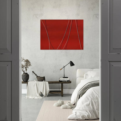 Untitled Black and White Lines on Red Background - 1965 - Lorser Feitelson Brushed Aluminum Print - 70x100 cm / 28x40 inches | Lorser Feitelson Aluminum Print | Lorser Feitelson Prints