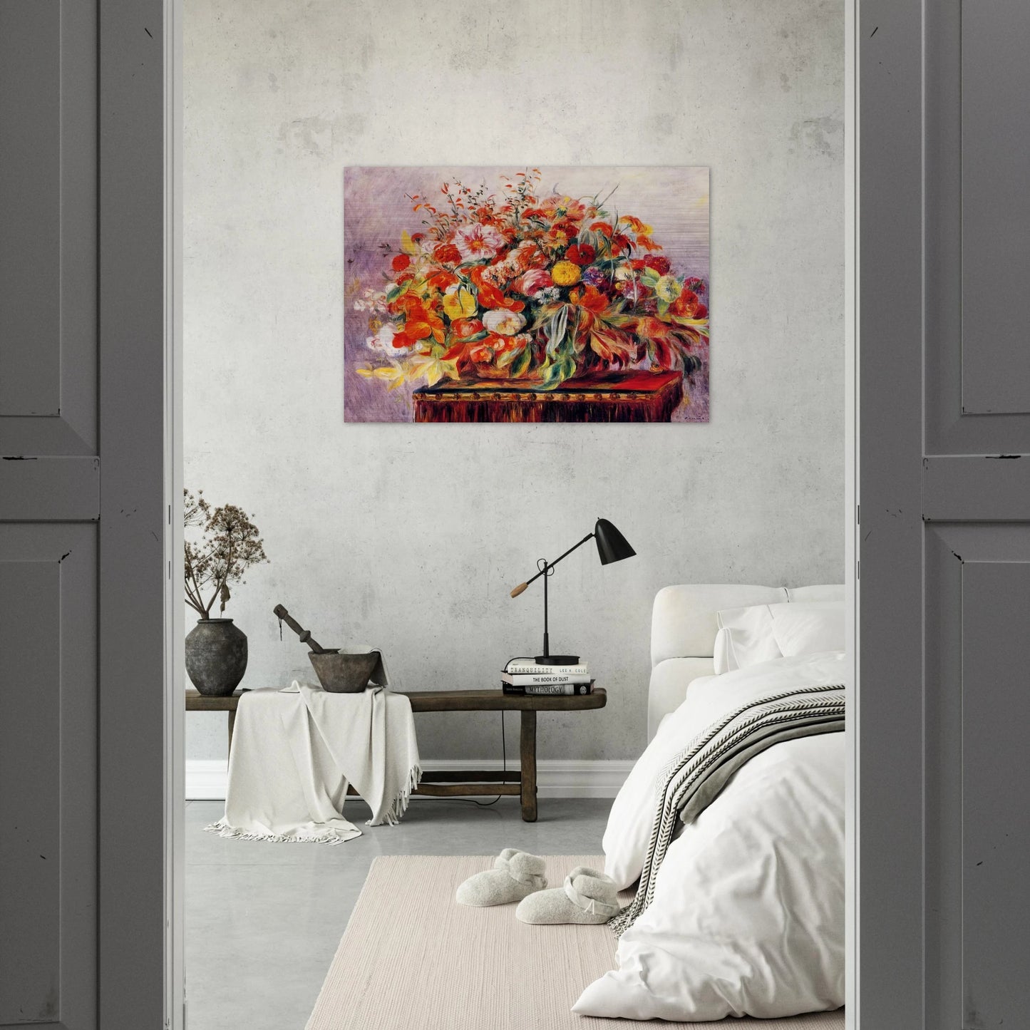 Basket of Flowers - Pierre-Auguste Renoir Brushed Aluminum Print - 70x100 cm / 28x40 inches | Pierre-Auguste Renoir Aluminum Print | Pierre-Auguste Renoir Prints