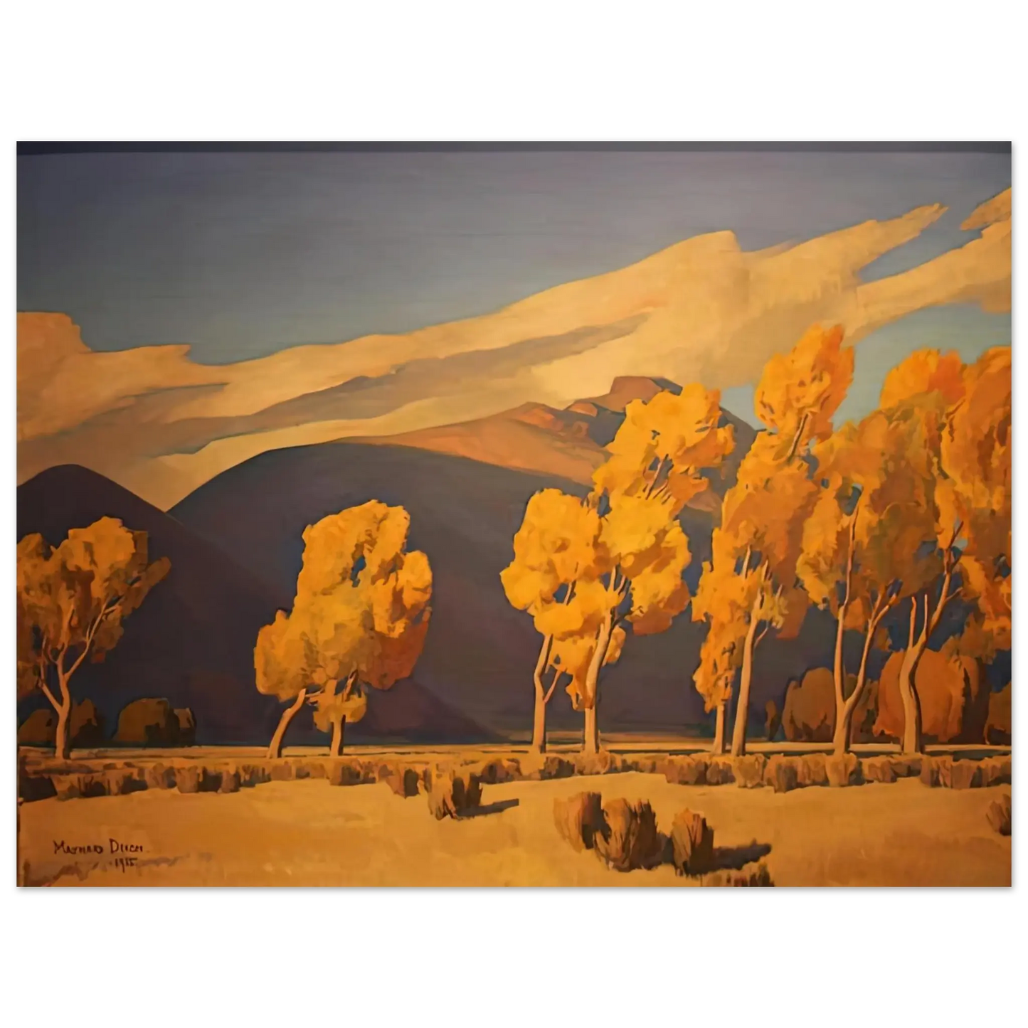 Maynard Dixon - NOVEMBER IN NEVADA 1935 Wall art - 13x18 cm / 5x7 Inches - Premium Wooden Framed Poster With Fine Art Paper - Wood frame