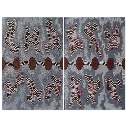 Clifford Possum Tjapaltjarri - Narripi Dreaming Diptych - 1990  75x100 cm / 30x40inches Fine Art Poster
