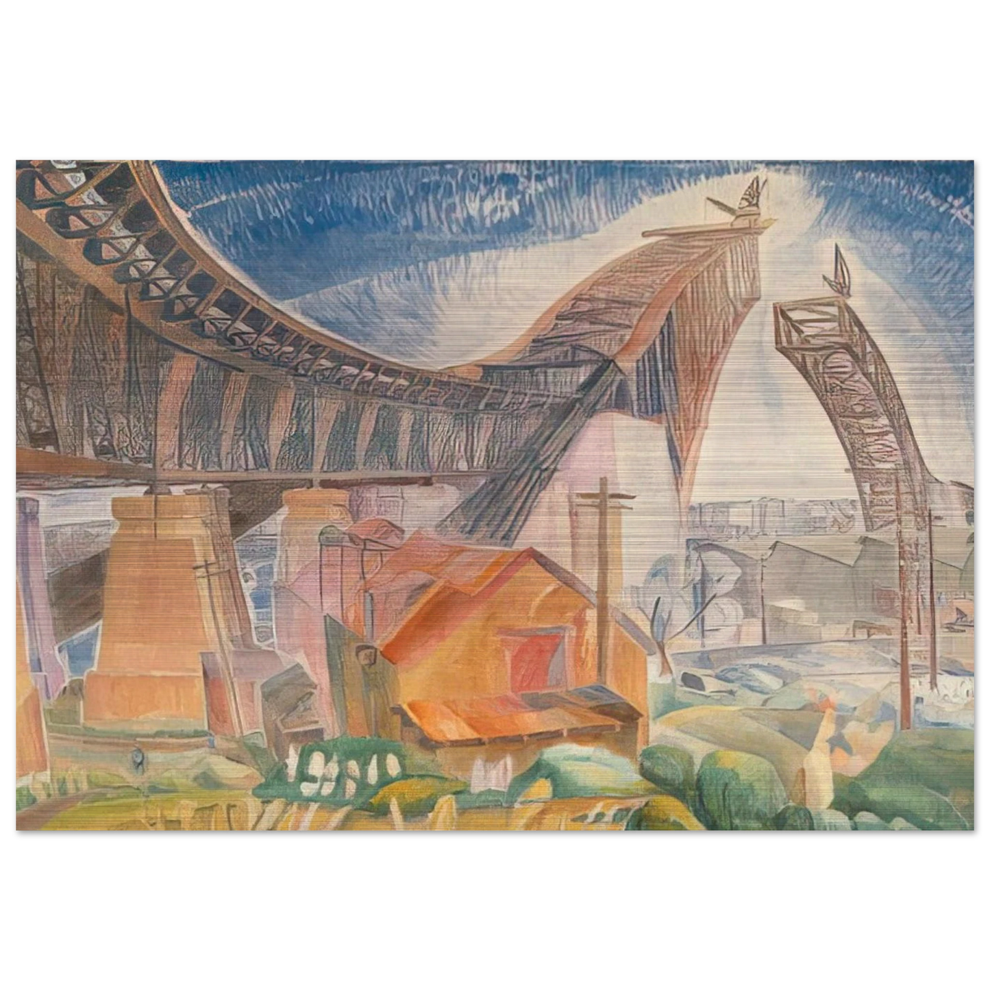 The Bridge in Curve - 1930 - Grace Cossington Smith Brushed Aluminum Print - 70x100 cm / 28x40 inches | Grace Cossington Smith Aluminum Print | Grace Cossington Smith Prints