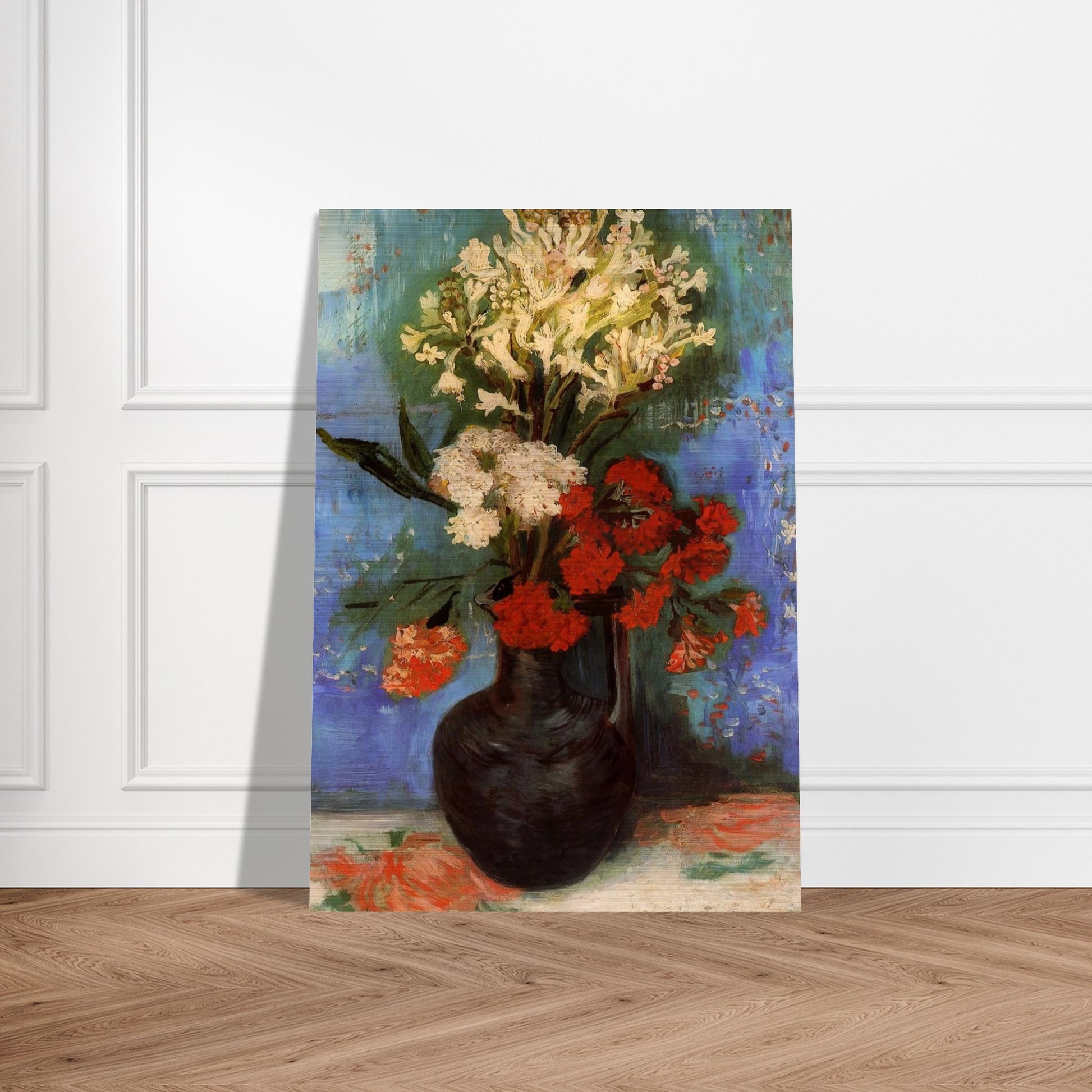 Vase with Carnations and Other Flowers - Vincent van Gogh Brushed Aluminum Print - 70x100 cm / 28x40 inches | Vincent van Gogh Aluminum Print | Vincent van Gogh Prints