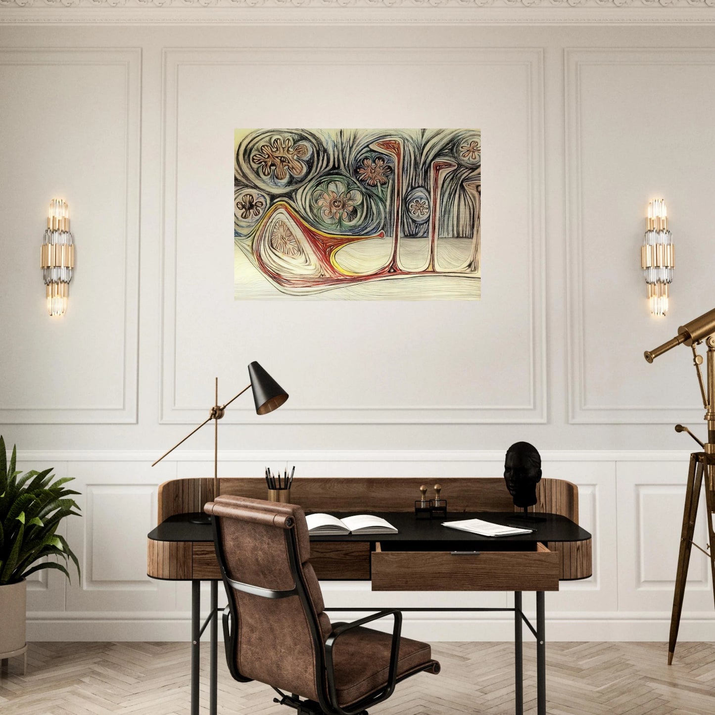 SNAIL S TRACE 1937 - Roberto Matta Brushed Aluminum Print - 70x100 cm / 28x40 inches | Roberto Matta Aluminum Print | Roberto Matta Prints