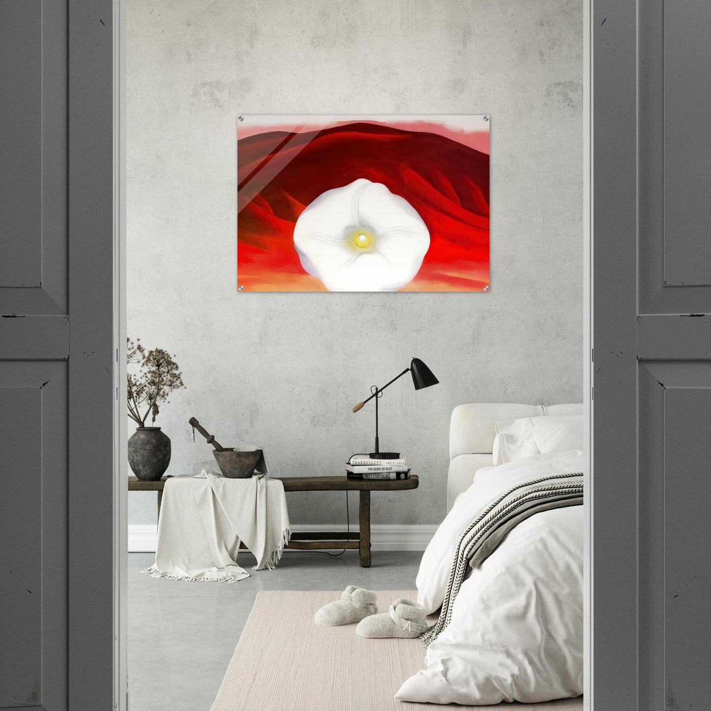 Red hills and white flower - Georgia O'Keeffe Acrylic Print - 70x100 cm / 28x40″ inches