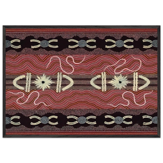 Mens Initiation Spider Dreaming - 1999 - Clifford Possum Tjapaltjarri 70x100 cm / 28x40 inches Framed Art Print – Black Wooden Frame