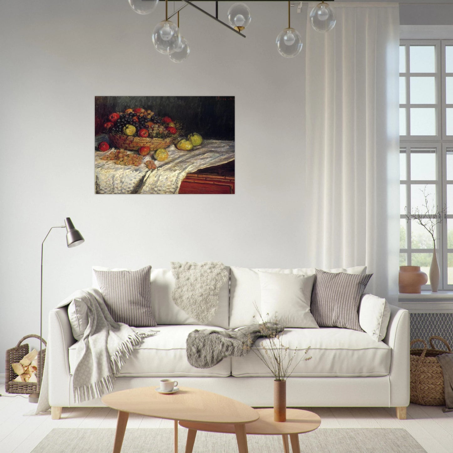Fruit Basket with Apples and Grapes - claude monet Brushed Aluminum Print - 70x100 cm / 28x40 inches | claude monet Aluminum Print | claude monet Prints
