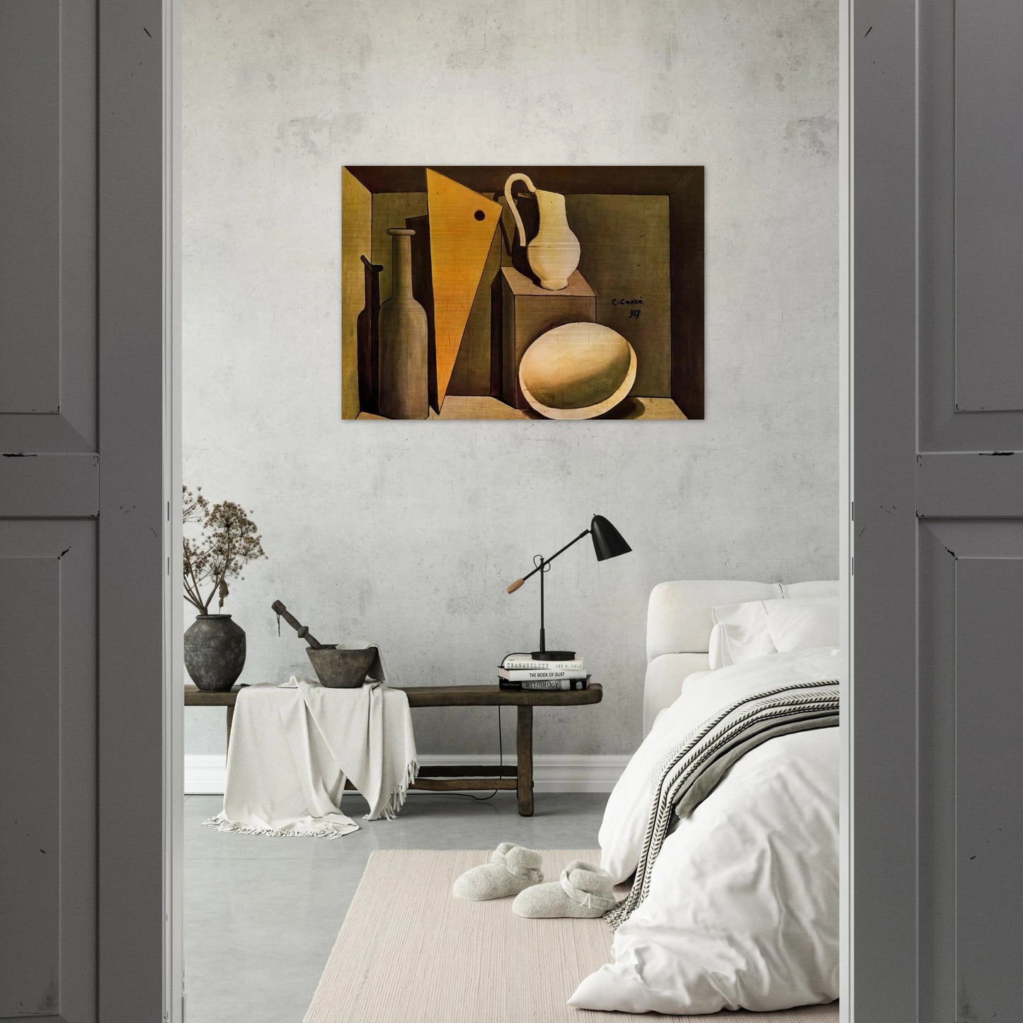 NATURA MORTA CON LA SQUADRA 1917 - Carlo Carra Brushed Aluminum Print - 70x100 cm / 28x40 inches | Carlo Carra Aluminum Print | Carlo Carra Prints