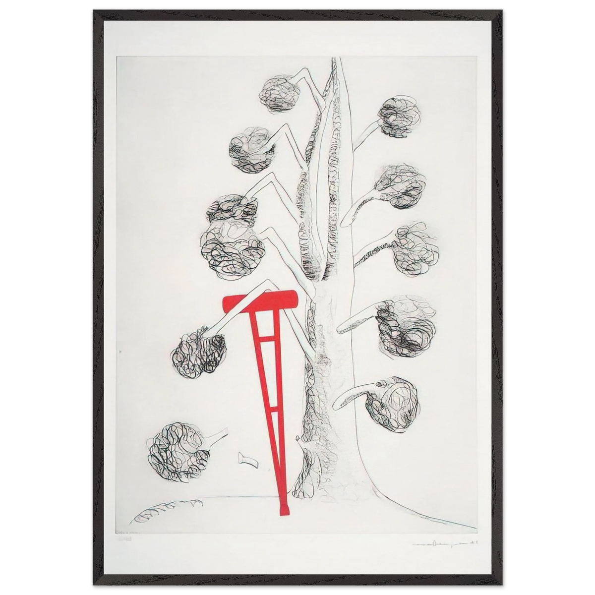 TREE WITH RED CRUTCH 1998 - Louise Bourgeois 70x100 cm / 28x40 inches Framed Art Print – Black Wooden Frame