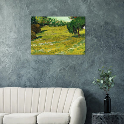 Garden with Weeping Willow - Vincent van Gogh Brushed Aluminum Print - 70x100 cm / 28x40 inches | Vincent van Gogh Aluminum Print | Vincent van Gogh Prints