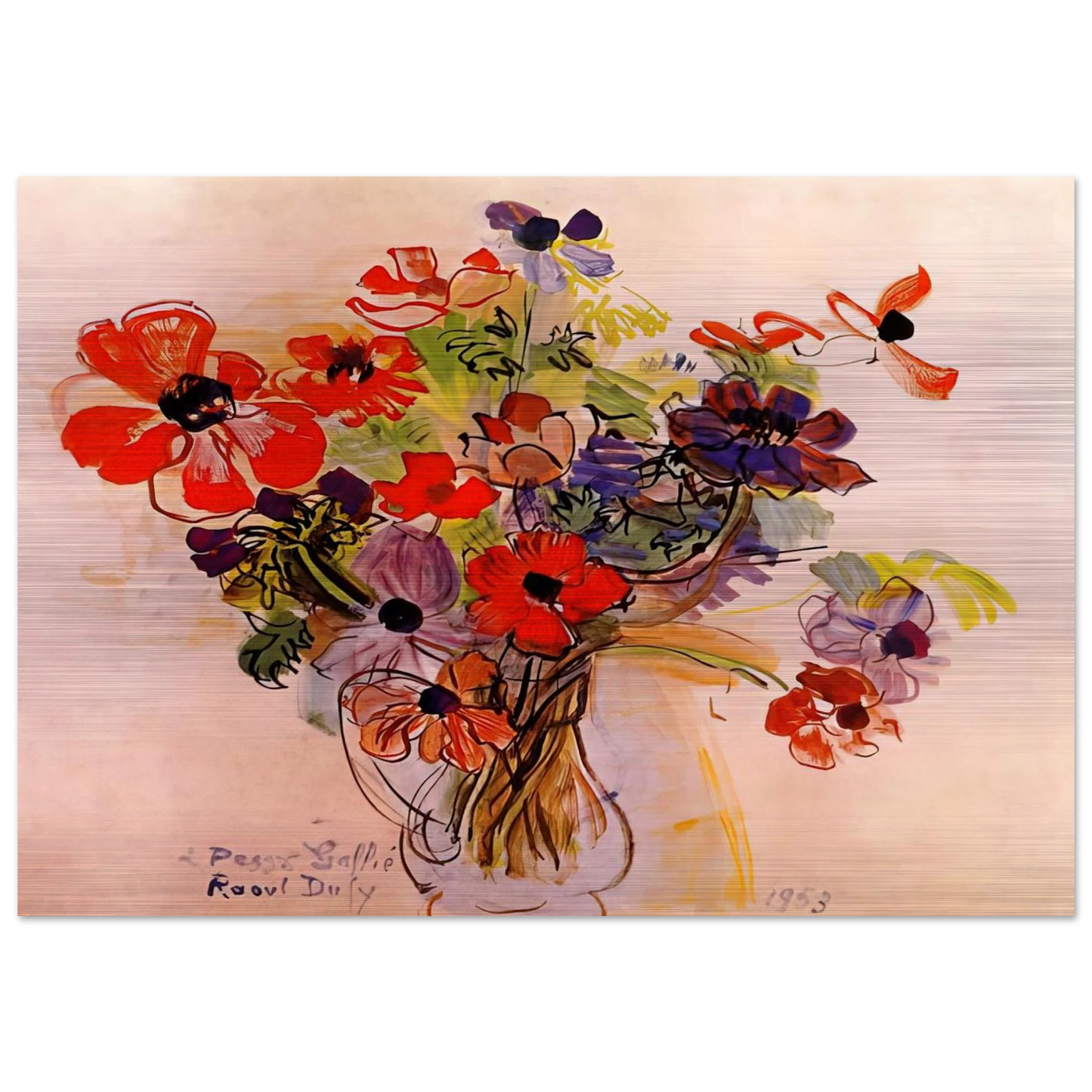 ANEMONES 1953 - Raoul Dufy Brushed Aluminum Print - 70x100 cm / 28x40 inches | Raoul Dufy Aluminum Print | Raoul Dufy Prints