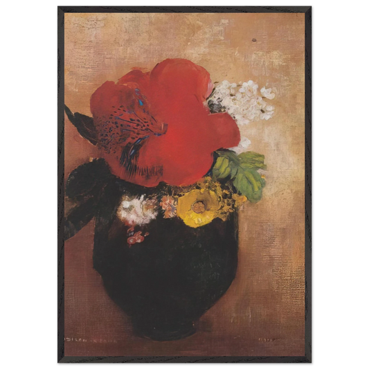 THE RED POPPY - Odilon Redon 70x100 cm / 28x40 inches Framed Art Print – Black Wooden Frame