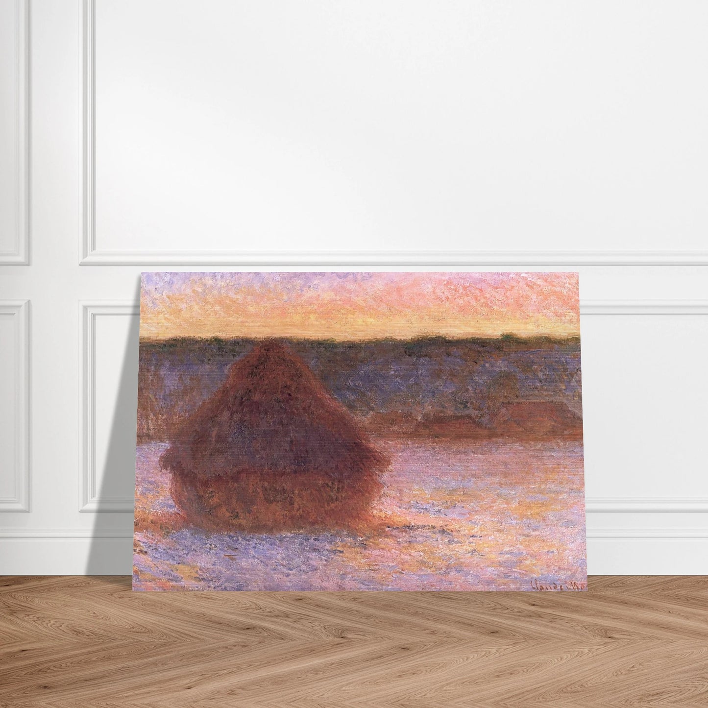 Haystacks at Sunset, Frosty Weather - claude monet Brushed Aluminum Print - 70x100 cm / 28x40 inches | claude monet Aluminum Print | claude monet Prints