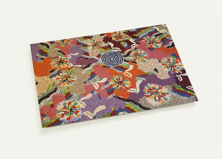 Food Gathering Napparbee - Native Art By Clifford Possum Tjapaltjarri Pack of 10 Post Cards | Clifford Possum Tjapaltjarri Post Cards | A6 (10.5 x 14.8 cm) - 4.1 x 5.8 inches