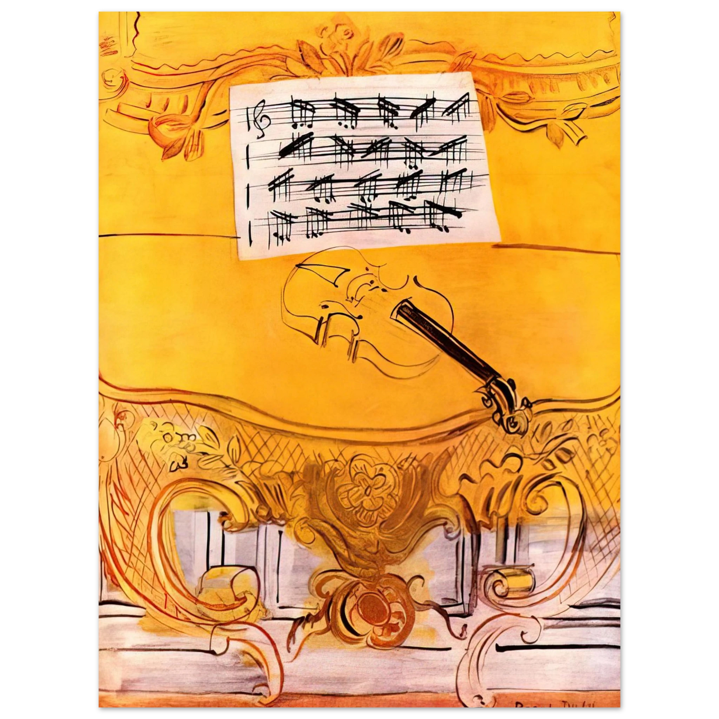 Raoul Dufy - THE YELLOW CONSOLE WITH A VIOLIN 1949  75x100 cm / 30x40inches Fine Art Poster