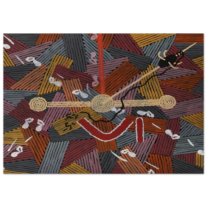 Men's Love Story - 1996 - Clifford Possum Tjapaltjarri Brushed Aluminum Print - 70x100 cm / 28x40 inches | Clifford Possum Tjapaltjarri Aluminum Print | Clifford Possum Tjapaltjarri Prints