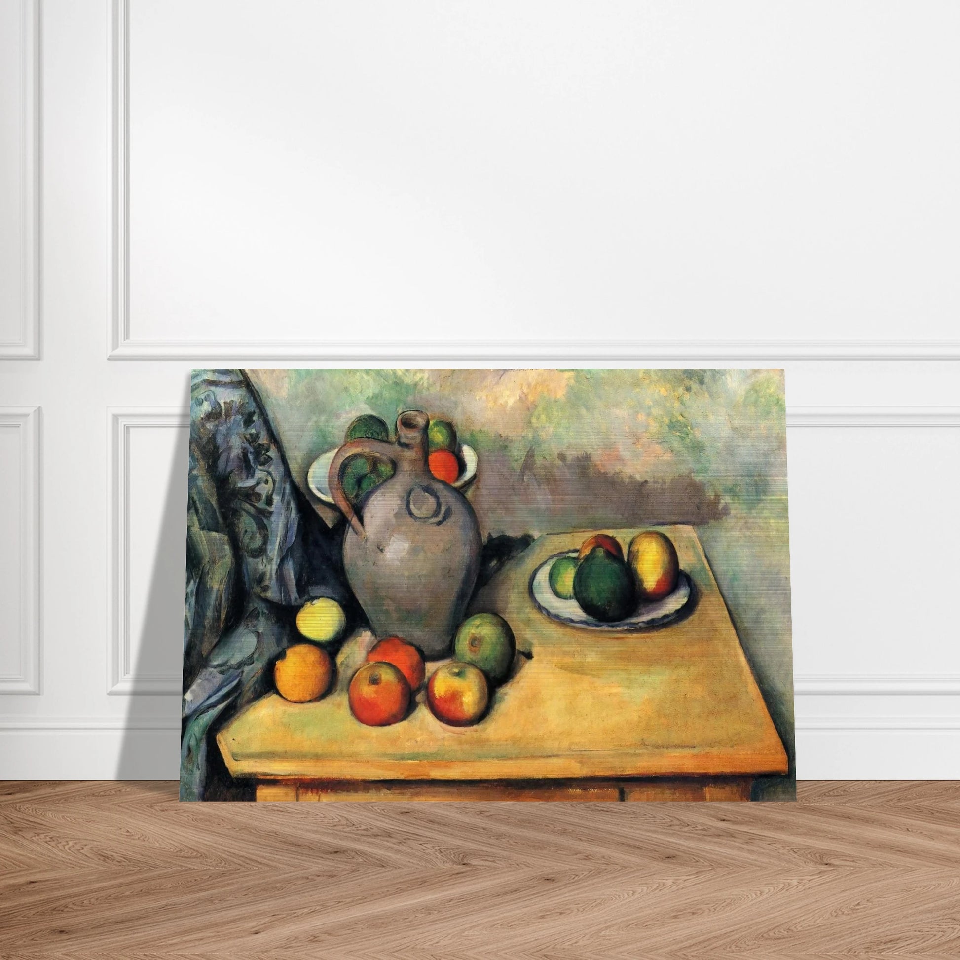 Still life, jug and fruit on a table - Paul Cézanne Brushed Aluminum Print - 70x100 cm / 28x40 inches | Paul Cézanne Aluminum Print | Paul Cézanne Prints