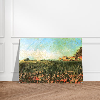 Farmhouses in a Wheat Field Near Arles - Vincent van Gogh Acrylic Print - 70x100 cm / 28x40″ inches