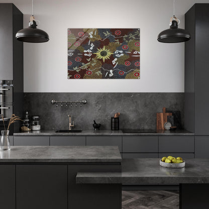 Frog and Kangaroo Dreaming - Native Art - Clifford Possum Tjapaltjarri Acrylic Print - 70x100 cm / 28x40″ inches