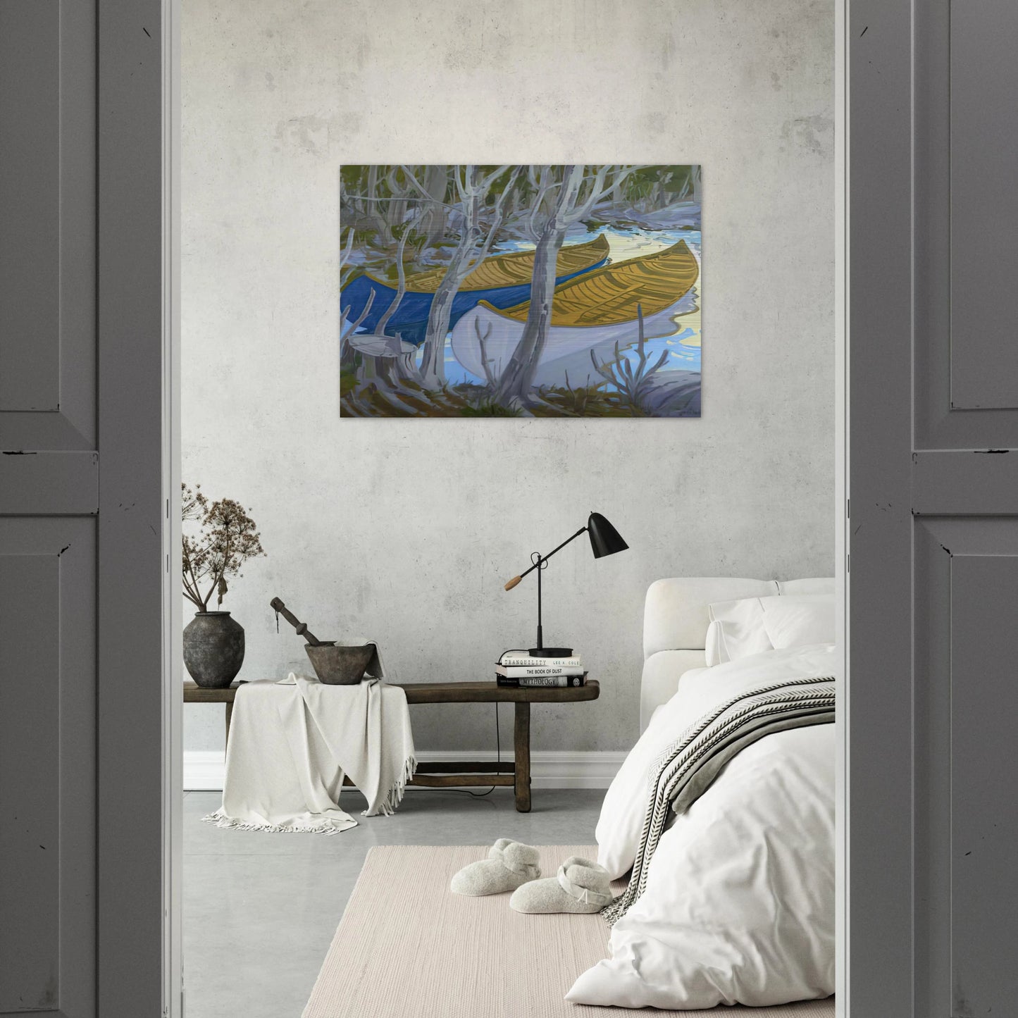 Two Canoes - Contemporary Realism - Neil Welliver Brushed Aluminum Print - 70x100 cm / 28x40 inches | Neil Welliver Aluminum Print | Neil Welliver Prints