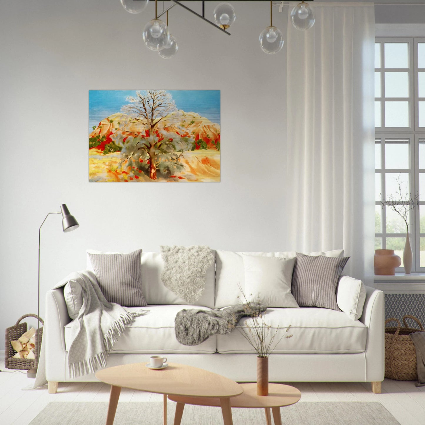 Dead Tree with Pink Hill - Georgia O'Keeffe Brushed Aluminum Print - 70x100 cm / 28x40 inches | Georgia O'Keeffe Aluminum Print | Georgia O'Keeffe Prints