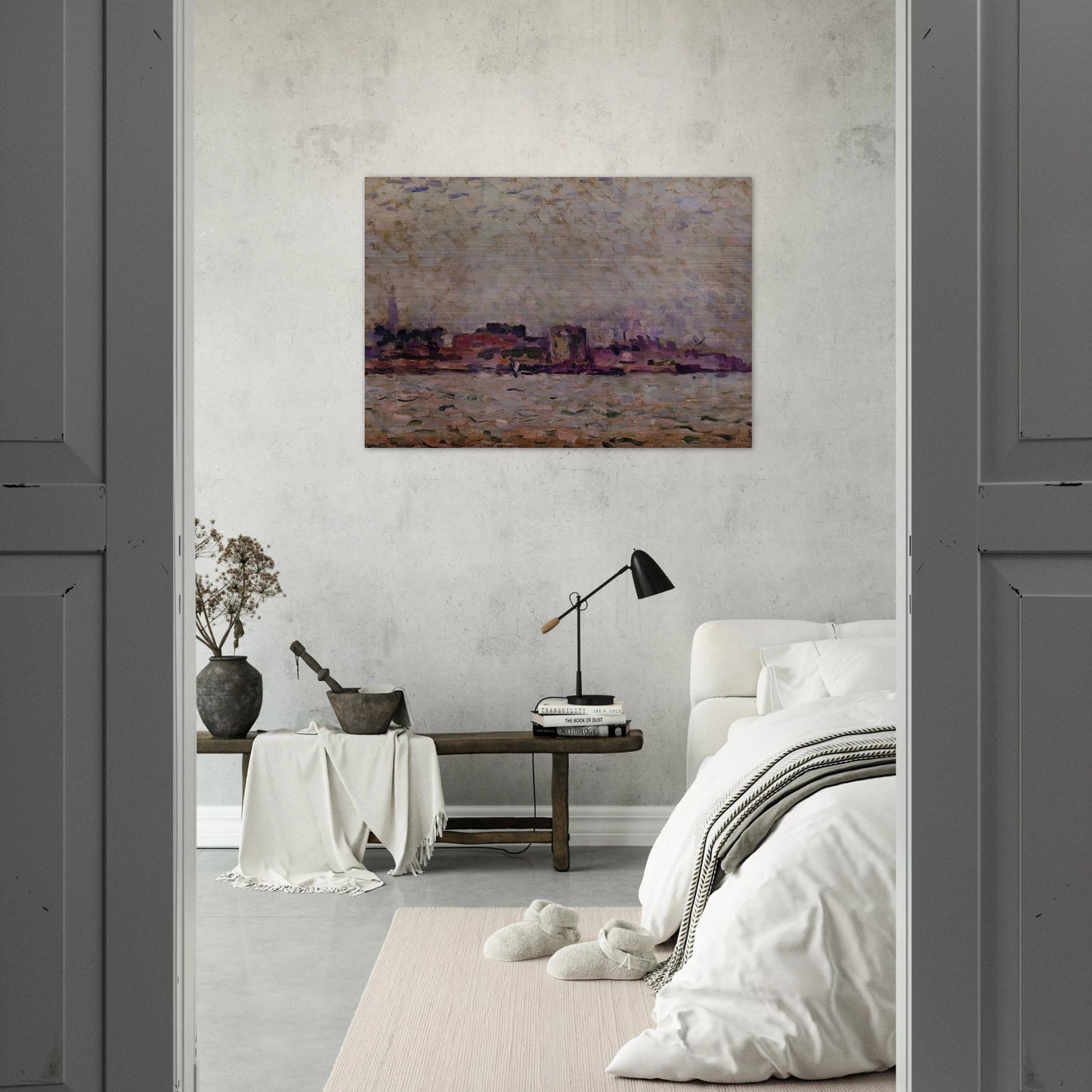 MORNING FOG OVER THE PORT OF VEER HOLLAND 1906 - Theo van Rysselberghe Brushed Aluminum Print - 70x100 cm / 28x40 inches | Theo van Rysselberghe Aluminum Print | Theo van Rysselberghe Prints