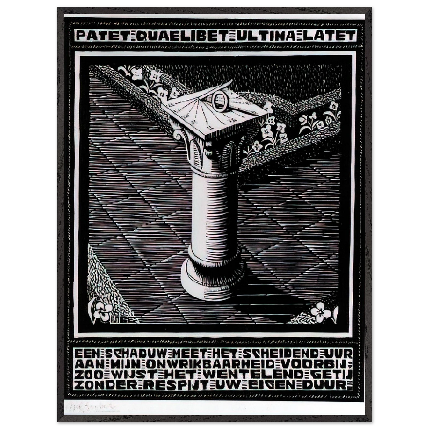 MC Escher - EMBLEMATA SUNDIAL Wall Art - 21x29.7 cm / 8x12" - Premium Wooden Framed Poster With Fine Art Paper-canvas - Black frame
