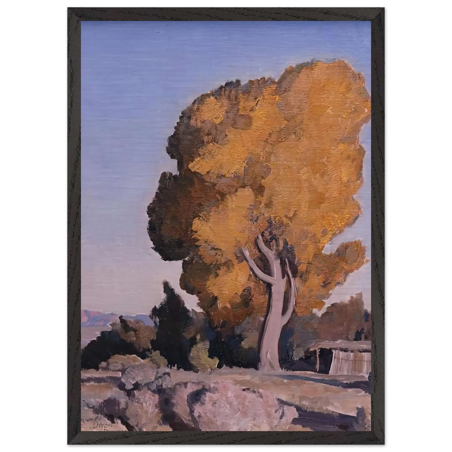 Maynard Dixon - LOW COUNTRY COTTONWOOD 1940 Wall art - 45x60 cm / 18x24 Inches - Premium Wooden Framed Poster With Fine Art Paper - White frame