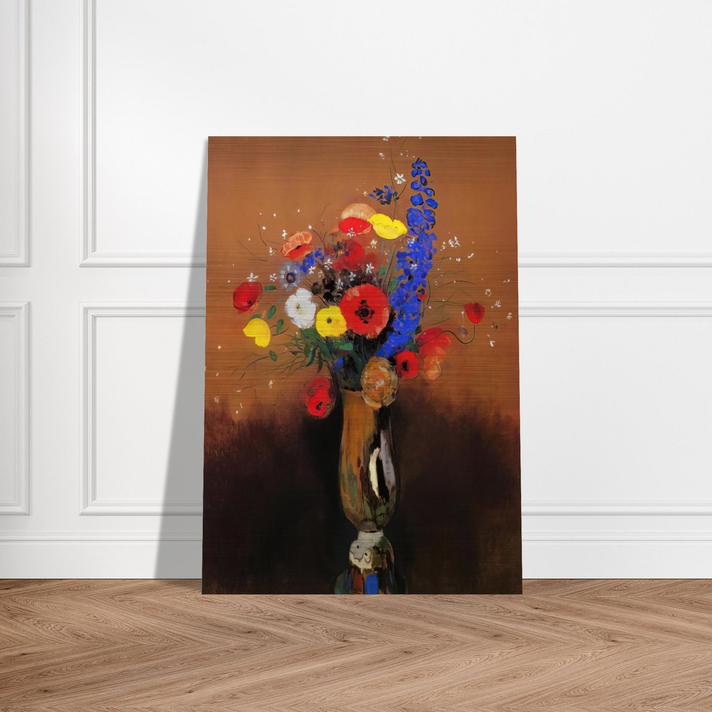 WILD FLOWERS IN A LONG NECKED VASE - Odilon Redon Brushed Aluminum Print - 70x100 cm / 28x40 inches | Odilon Redon Aluminum Print | Odilon Redon Prints