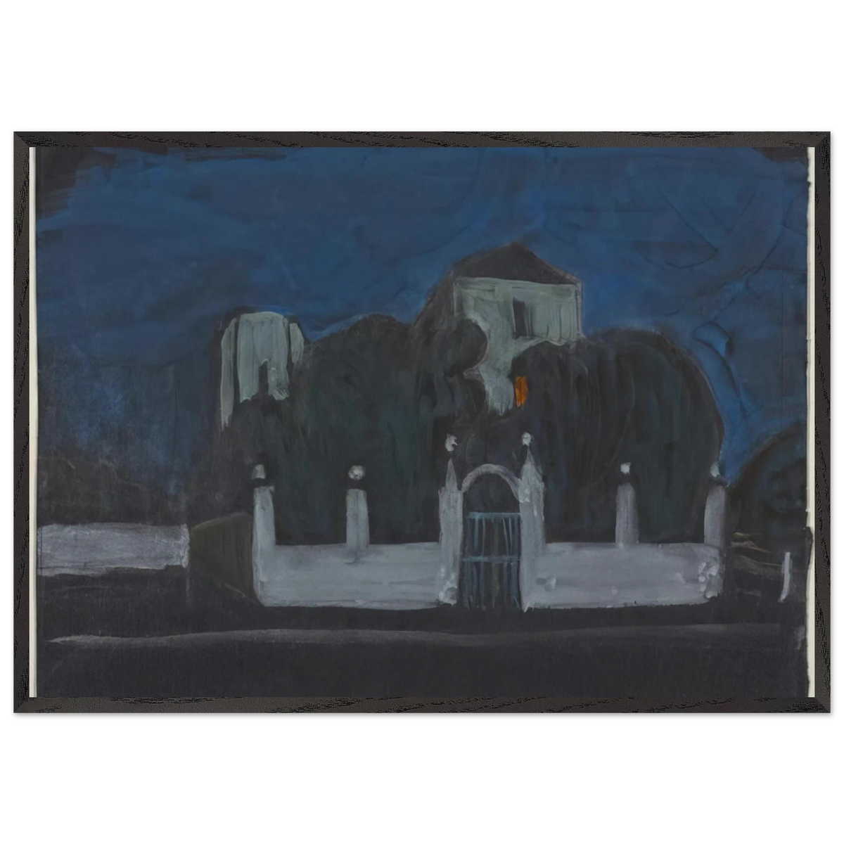 NIGHT GARDEN WITH BUILDINGS - Gabriele Munter 70x100 cm / 28x40 inches Framed Art Print – Black Wooden Frame