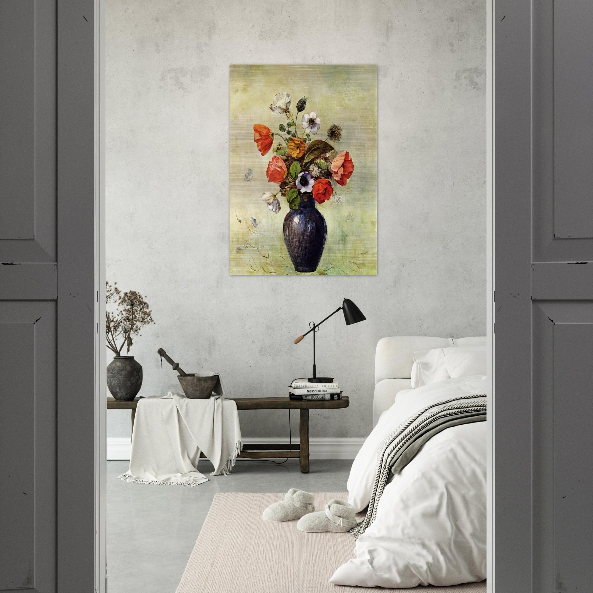 ANEMONES AND POPPIES IN A VASE - Odilon Redon Brushed Aluminum Print - 70x100 cm / 28x40 inches | Odilon Redon Aluminum Print | Odilon Redon Prints