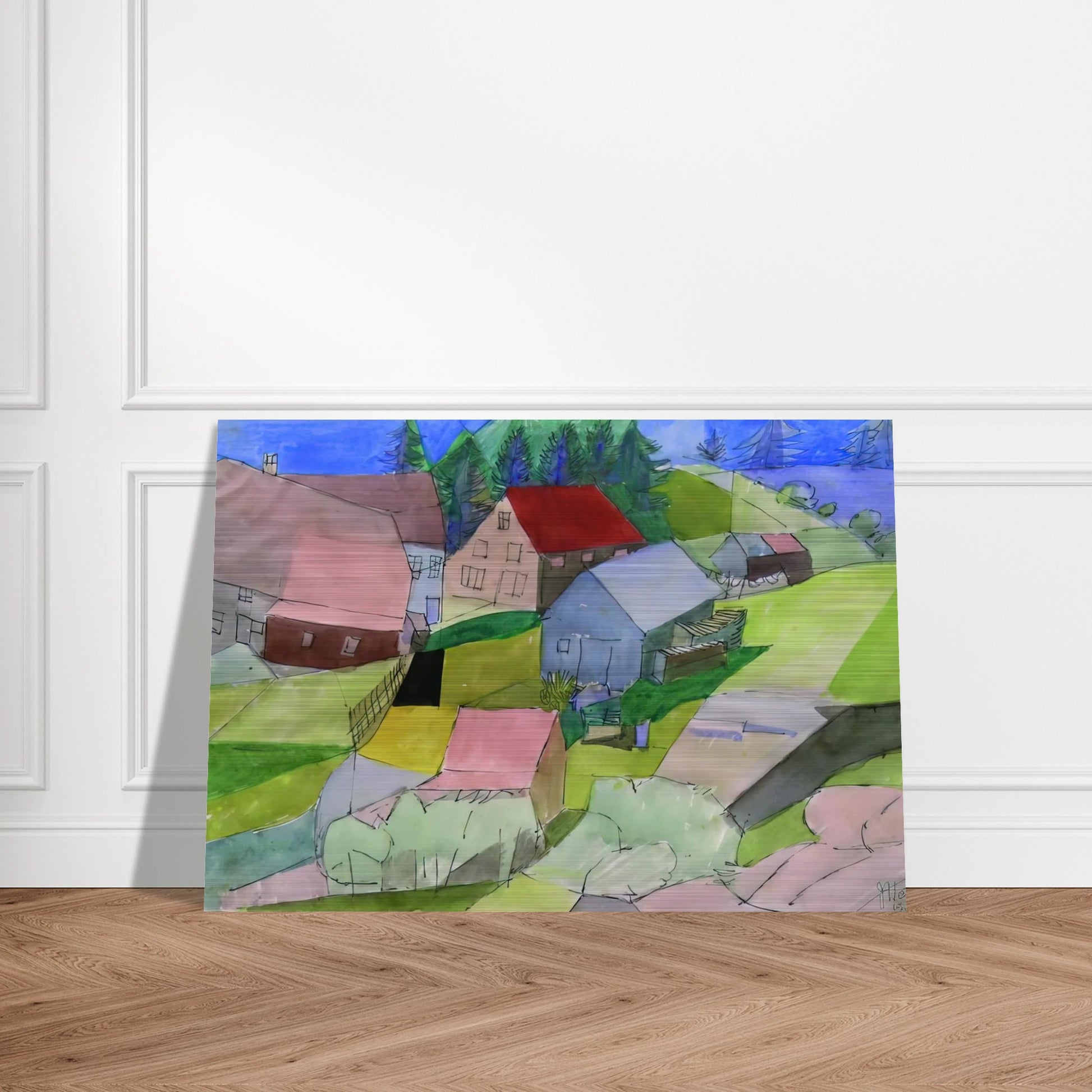 Häuser im Schwarzwald - Naïve Art Primitivism - Johannes Itten Brushed Aluminum Print - 70x100 cm / 28x40 inches | Johannes Itten Aluminum Print | Johannes Itten Prints