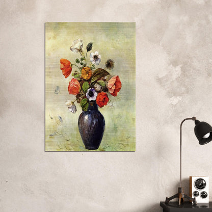 ANEMONES AND POPPIES IN A VASE - Odilon Redon Brushed Aluminum Print - 70x100 cm / 28x40 inches | Odilon Redon Aluminum Print | Odilon Redon Prints