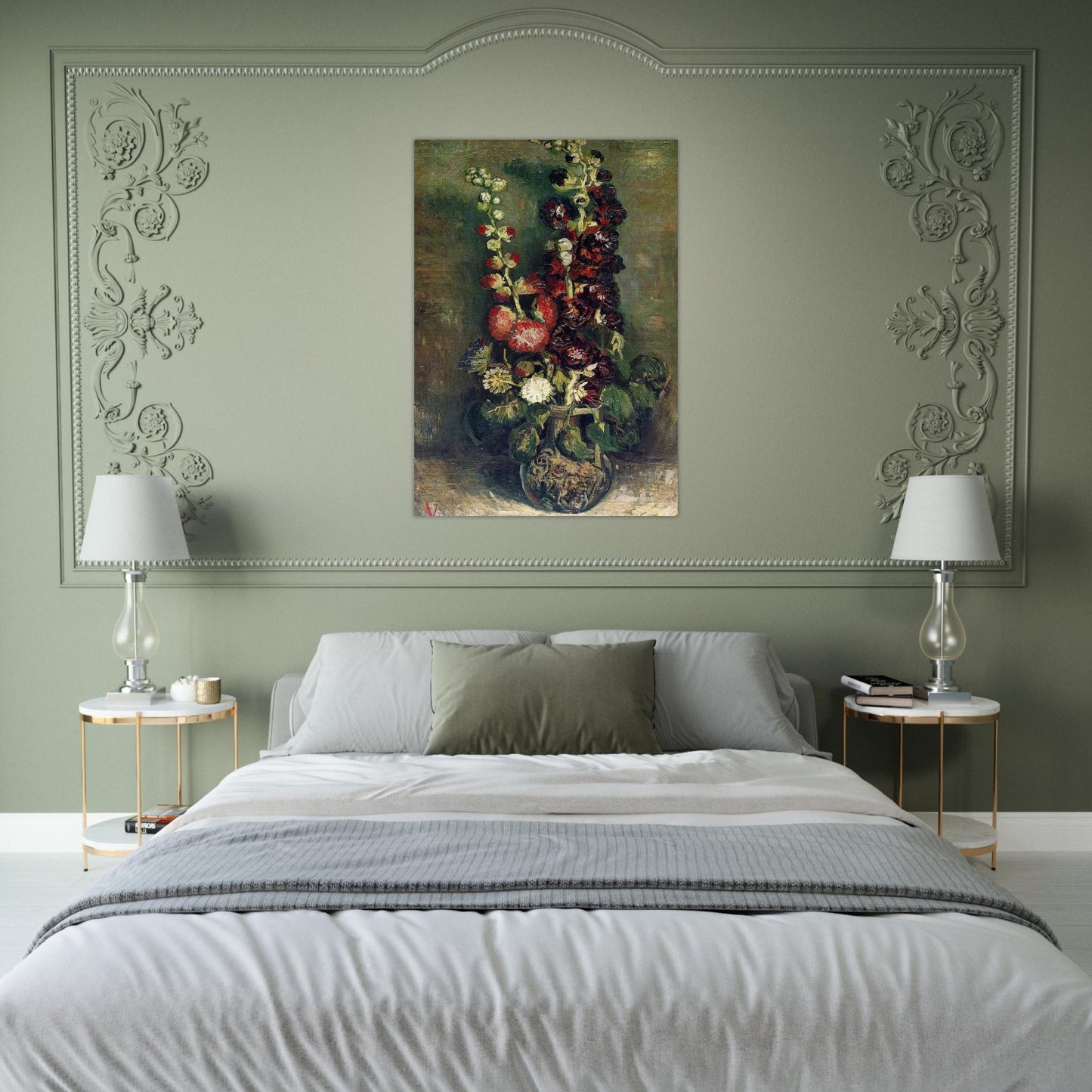 Vase of Hollyhocks - Vincent van Gogh Brushed Aluminum Print - 70x100 cm / 28x40 inches | Vincent van Gogh Aluminum Print | Vincent van Gogh Prints