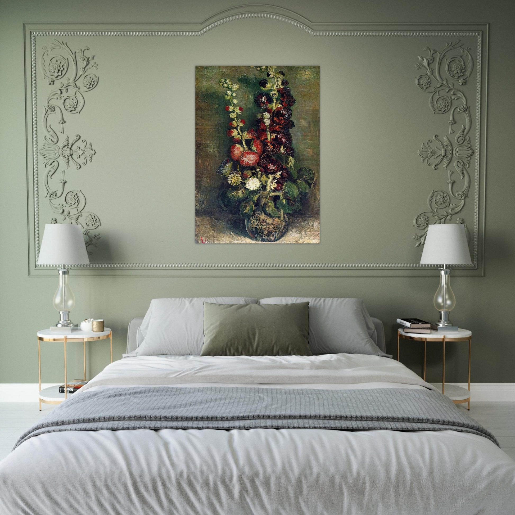 Vase of Hollyhocks - Vincent van Gogh Brushed Aluminum Print - 70x100 cm / 28x40 inches | Vincent van Gogh Aluminum Print | Vincent van Gogh Prints
