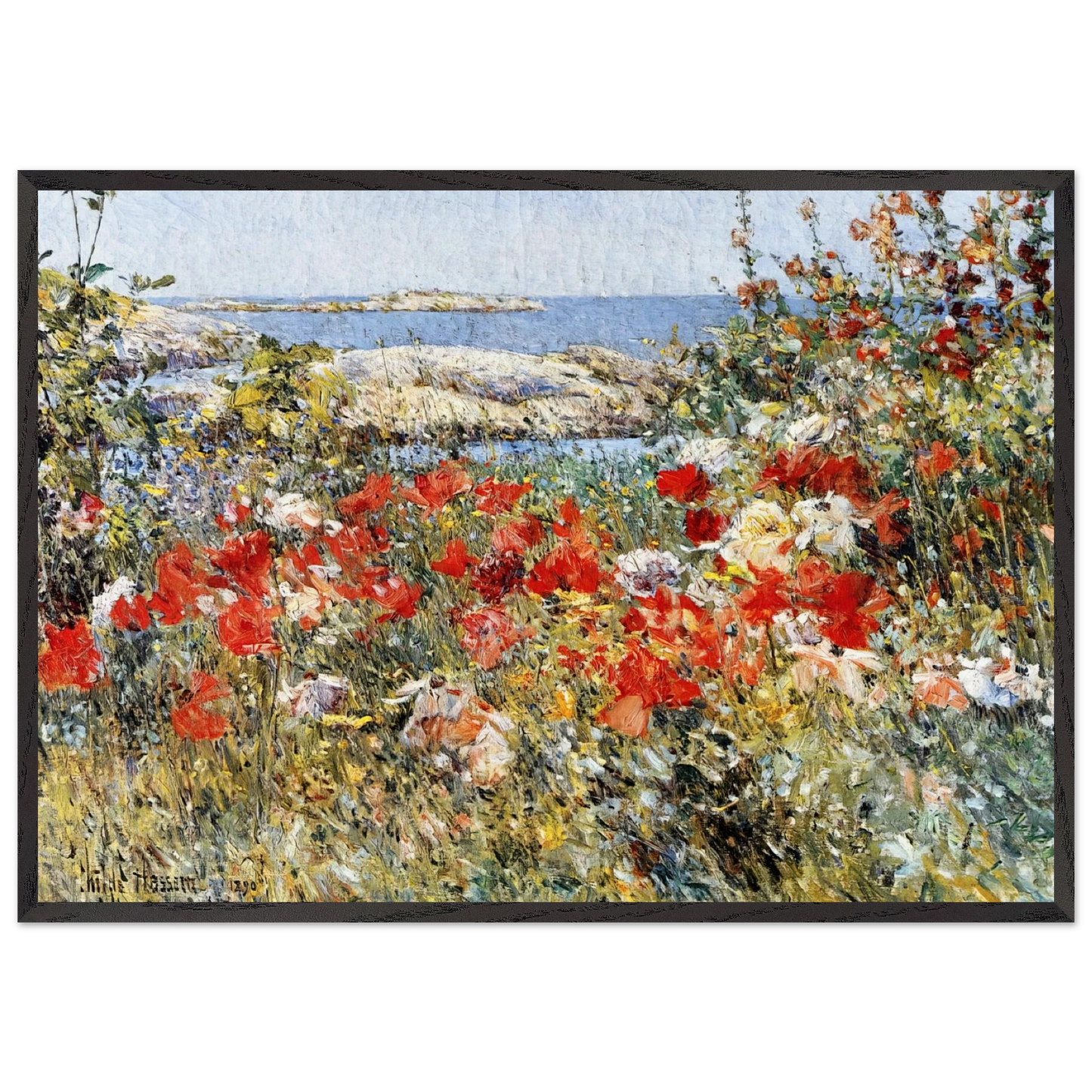 Celia Thaxters Garden Isles of Shoals Maine - Childe Hassam 70x100 cm / 28x40 inches Framed Art Print – Black Wooden Frame