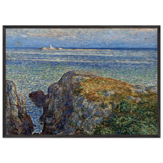 White island light isles of shoals at sundown - Childe Hassam 70x100 cm / 28x40 inches Framed Art Print – Black Wooden Frame