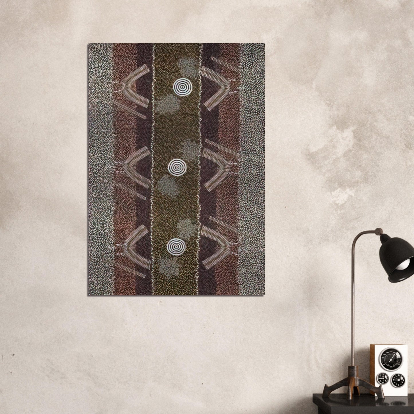Ground and Body Designs Used in Ceremonies at Arranki on Mt Allan Station - 1982 - Clifford Possum Tjapaltjarri Brushed Aluminum Print - 70x100 cm / 28x40 inches | Clifford Possum Tjapaltjarri Aluminum Print | Clifford Possum Tjapaltjarri Prints