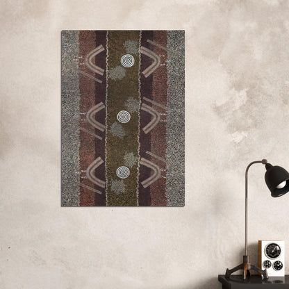 Ground and Body Designs Used in Ceremonies at Arranki on Mt Allan Station - 1982 - Clifford Possum Tjapaltjarri Brushed Aluminum Print - 70x100 cm / 28x40 inches | Clifford Possum Tjapaltjarri Aluminum Print | Clifford Possum Tjapaltjarri Prints