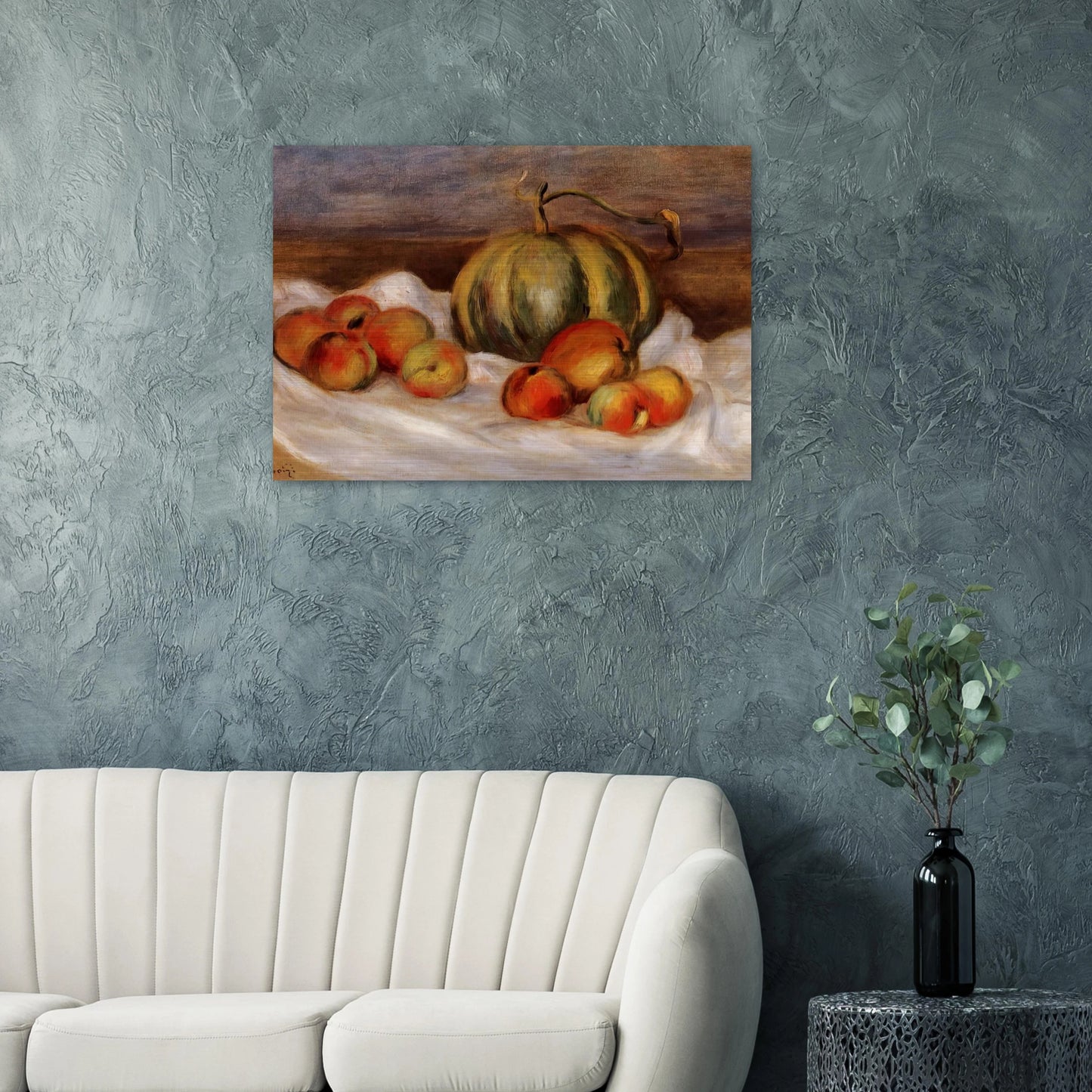 Still Life with Cantalope and Peaches - Pierre-Auguste Renoir Brushed Aluminum Print - 70x100 cm / 28x40 inches | Pierre-Auguste Renoir Aluminum Print | Pierre-Auguste Renoir Prints