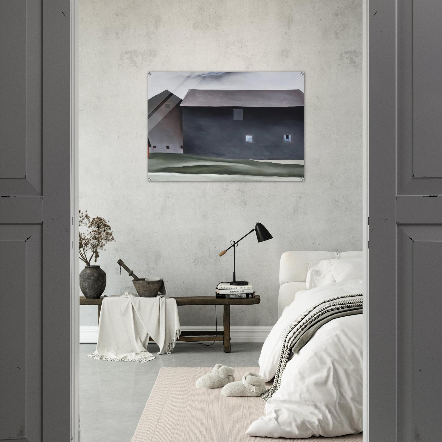 Lake George Barns - Georgia O'Keeffe Acrylic Print - 70x100 cm / 28x40″ inches