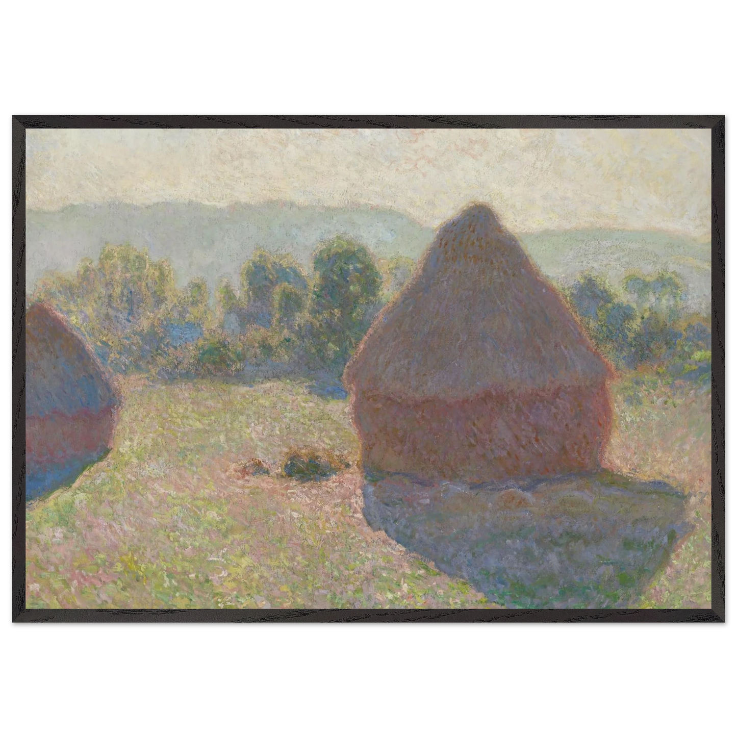 Haystacks midday - claude monet 70x100 cm / 28x40 inches Framed Art Print – Black Wooden Frame