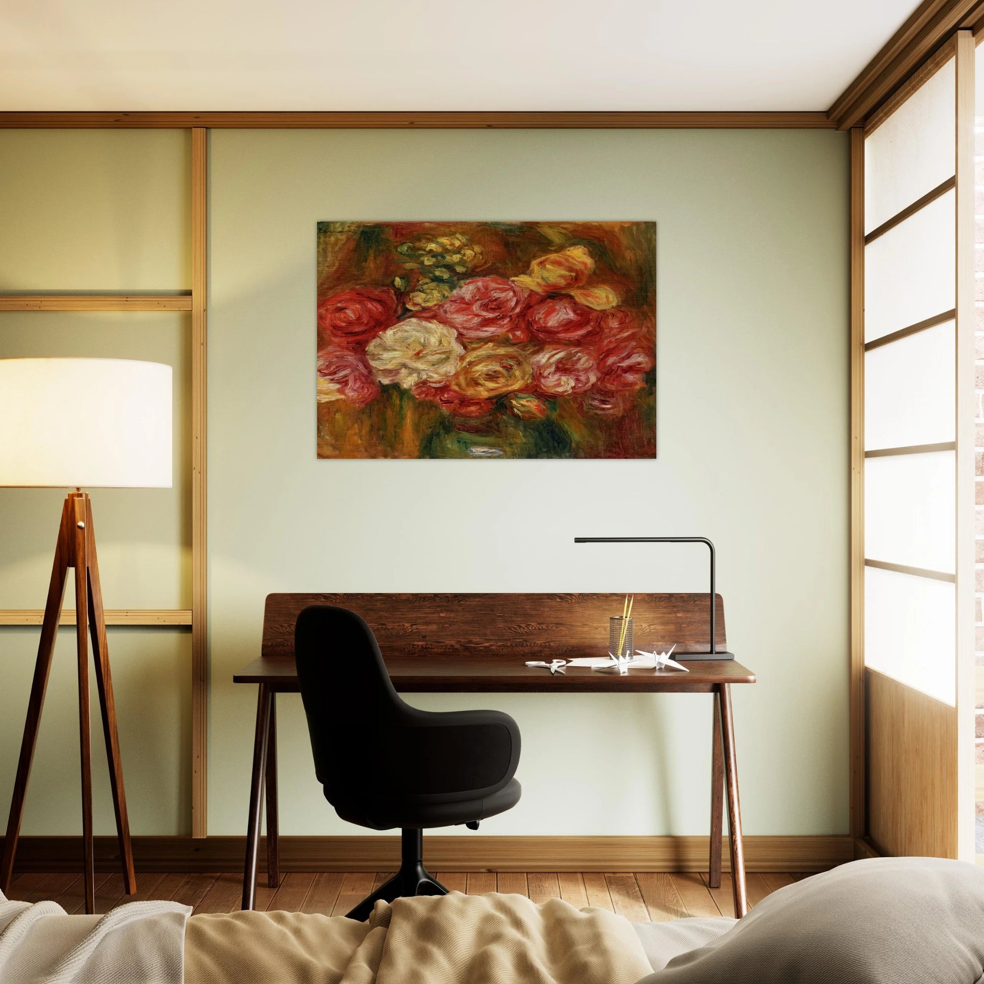 Bouquet of Roses in a Green Vase - Pierre-Auguste Renoir Brushed Aluminum Print - 70x100 cm / 28x40 inches | Pierre-Auguste Renoir Aluminum Print | Pierre-Auguste Renoir Prints