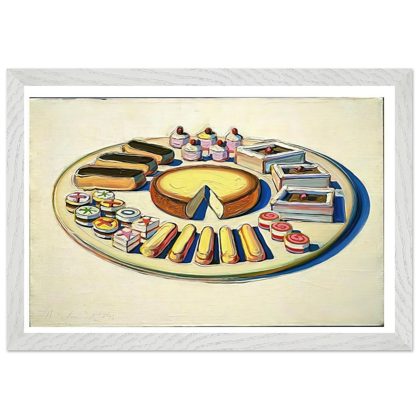Wayne Thiebaud - French Pastries - 1963 Wall Art - 30x40 cm / 12x16 inches - Premium Wooden Framed Poster With Fine Art Paper-canvas - White frame