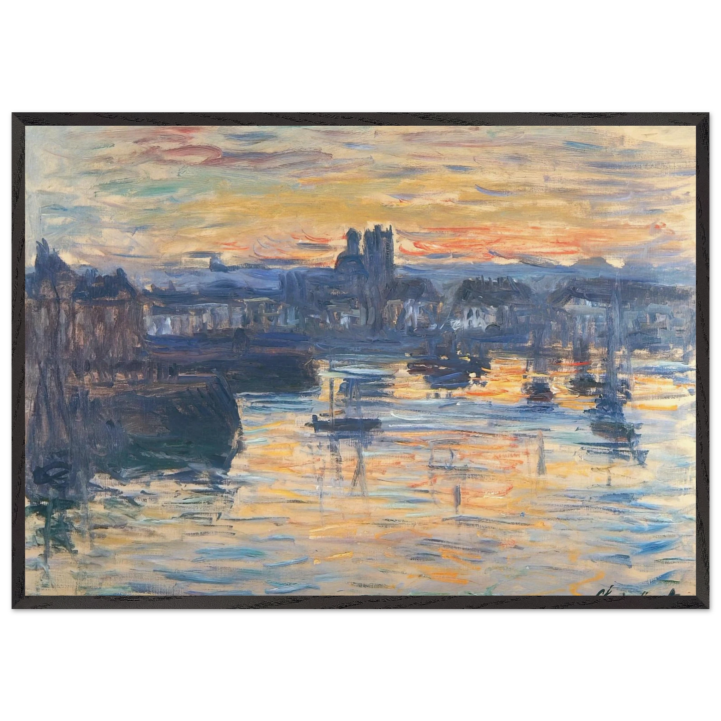 Port of Dieppe Evening - claude monet 70x100 cm / 28x40 inches Framed Art Print – Black Wooden Frame